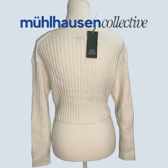 Wild Fable White Ribbed Zip-Up Cropped Cardigan - Picture 3 of 4